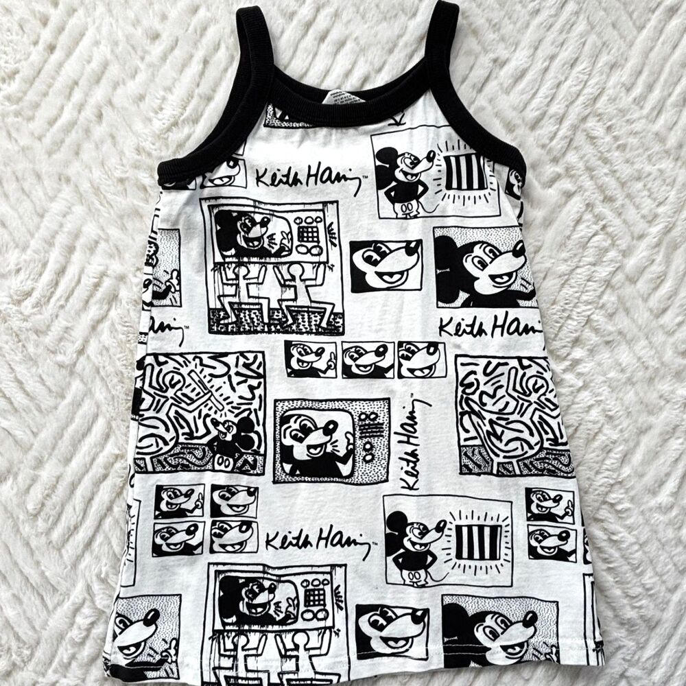 H&M Keith Haring Disney Mickey Print Graphic Tank Dress Black White Size 3-4Y